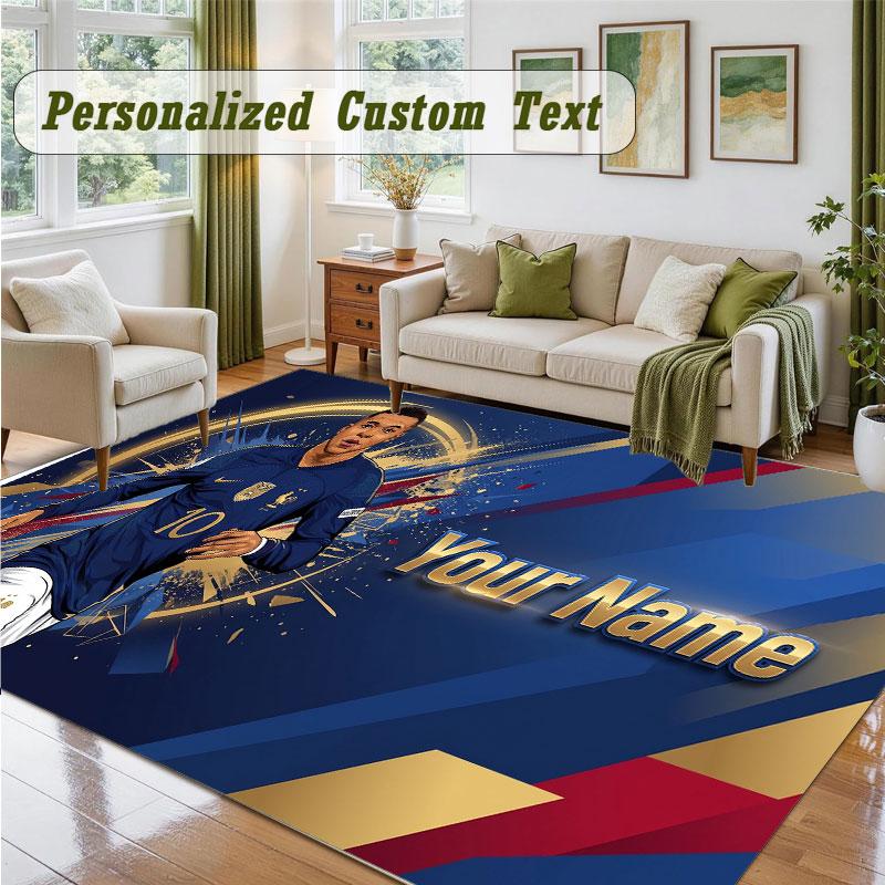 Crystal Velvet Square Rug Custom NameKylian Mbappe Pattern Non Slip Home Floor Decor Rug