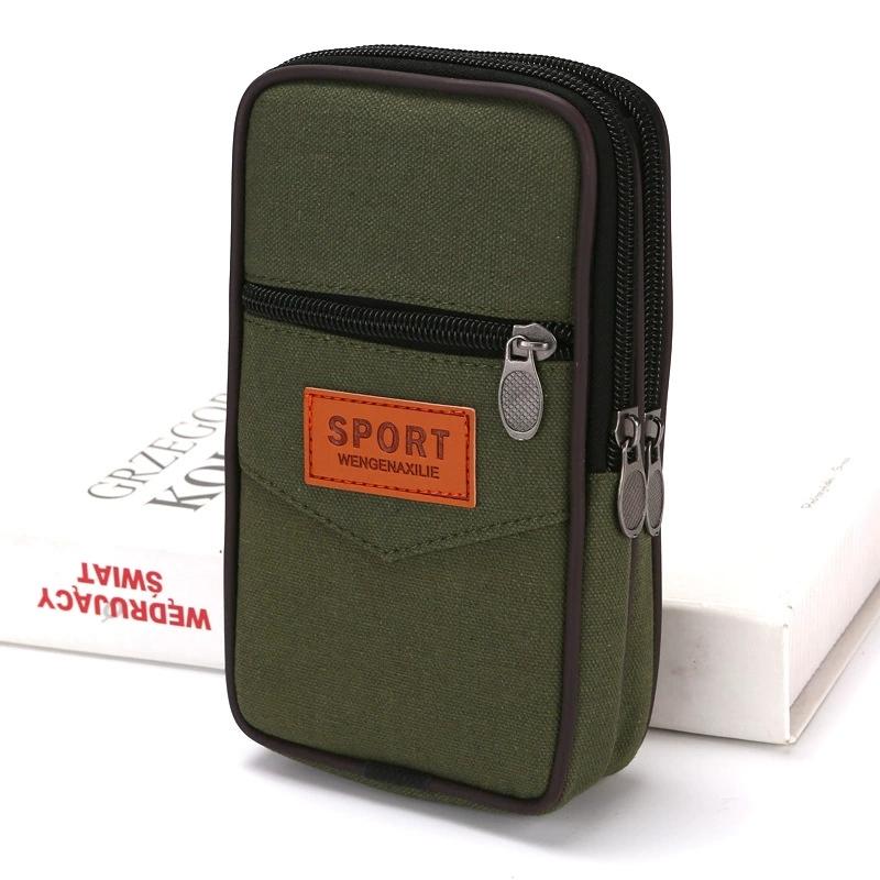 

Wallet Purse Double Layer Men Phone Bag Belt Pouch Horizontal Mobile Phone Pouch Canvas Casual Men Waist Pack Outdoor Sports