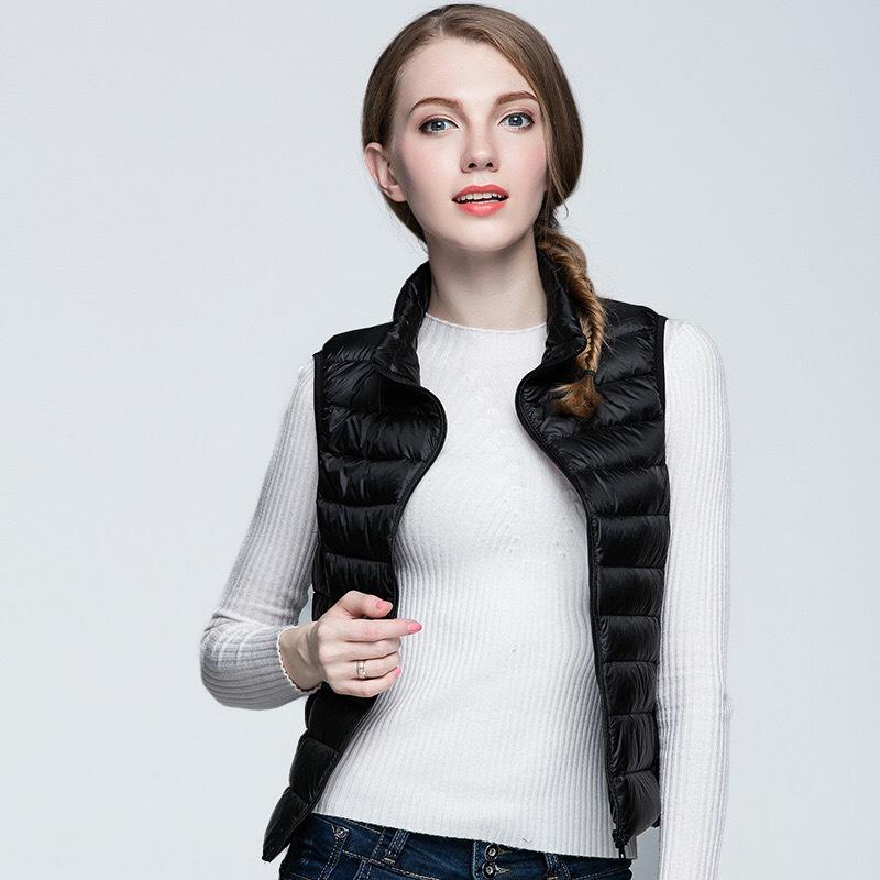 

IELGY легкий пуховый женский жилет, зимний корейский короткий пуховик с воротником-стойкой, тонкий жилет XL чёрный