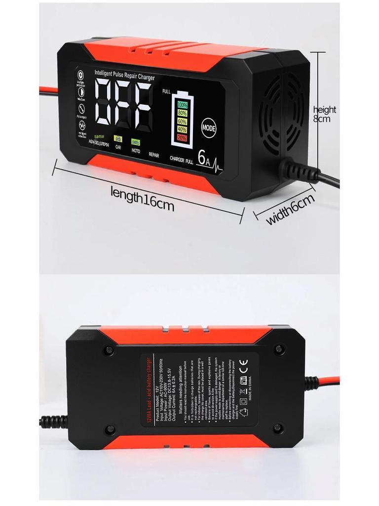 12V 10A Smart Battery Charger for Cars and Motorcycles