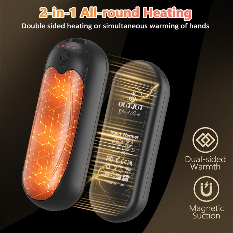 2 Pack Portable Hand Warmers, 7000mAh Rechargeable with Double Side Heating 3 Levels Heat, for Outdoor,Hunting,Christmas Gifts
