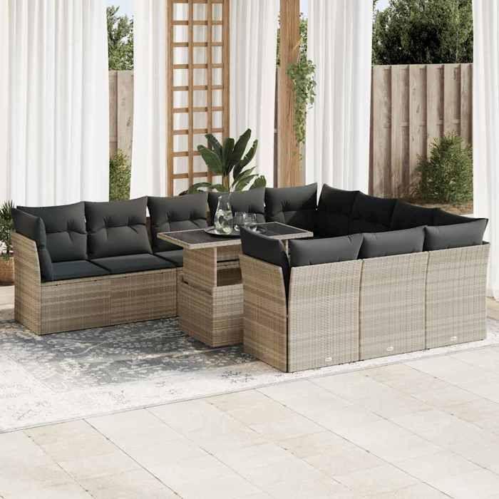 VidaXL Salon de jardin 11 pcs avec coussins gris clair résine tressée 3326233