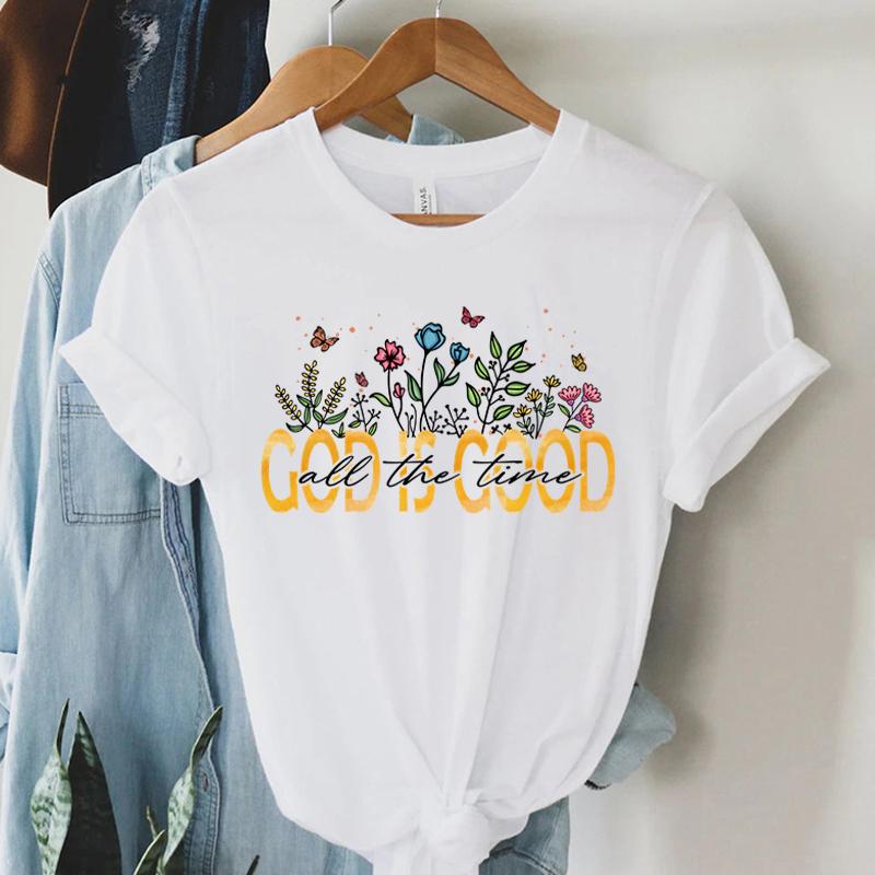 God Is Good All The Time Graphic T Shirt Women Vintage Boho Religious Christian TShirts Retro Aesthetic Jesus Tshirts Faith Top