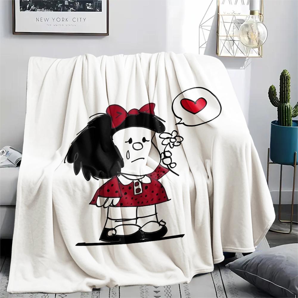1PC Mafalda Print Flannel Blanket, High Quality All Seasons, Home Decor, Warmth and Comfort, Perfect for Christmas Gifts