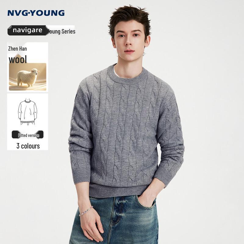 Navigare Men's Wool-Blend Crew Neck Cable Knit Sweater