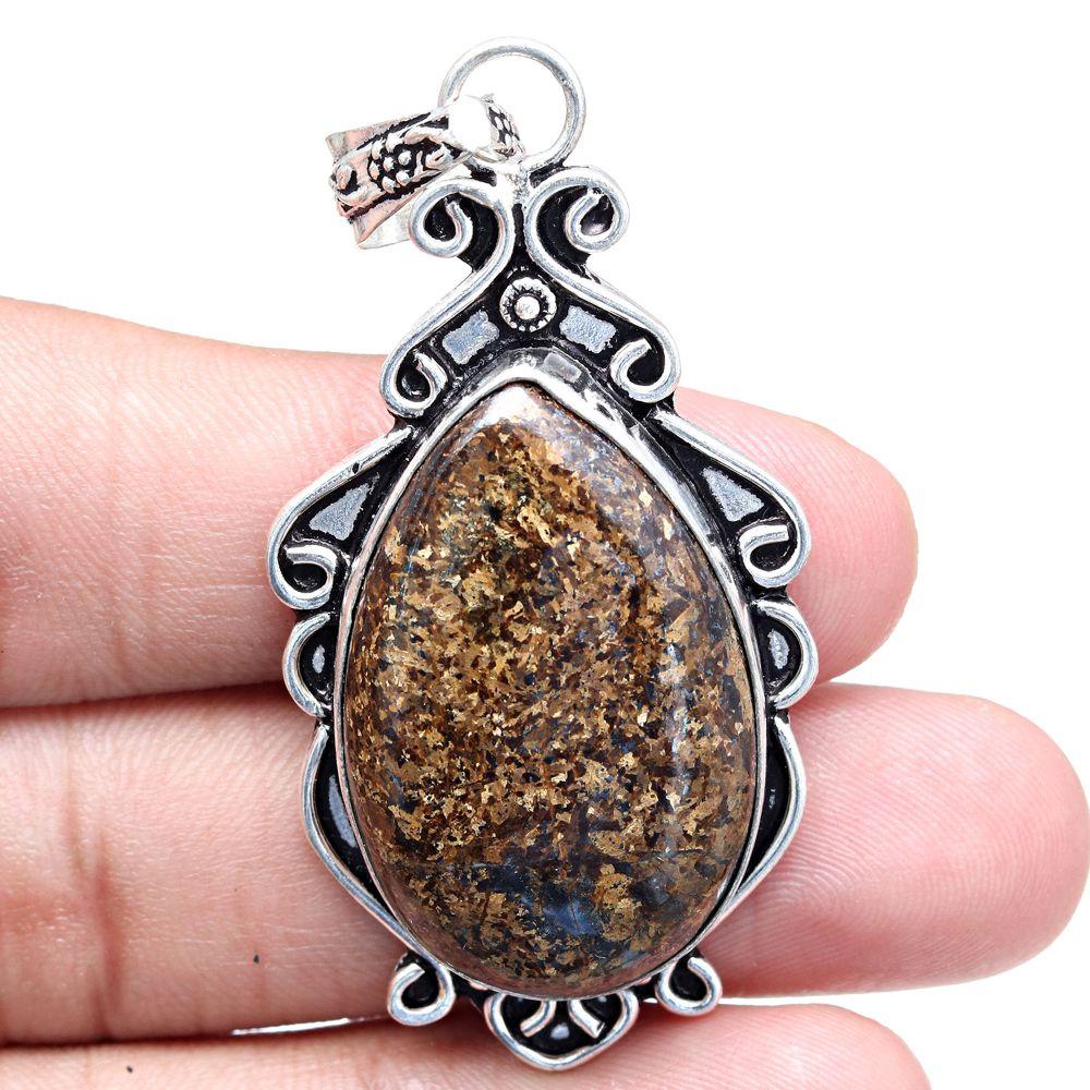 Pendant Bronzite Gemstone Handmade Mother'Day Silver Jewelry 2.5"