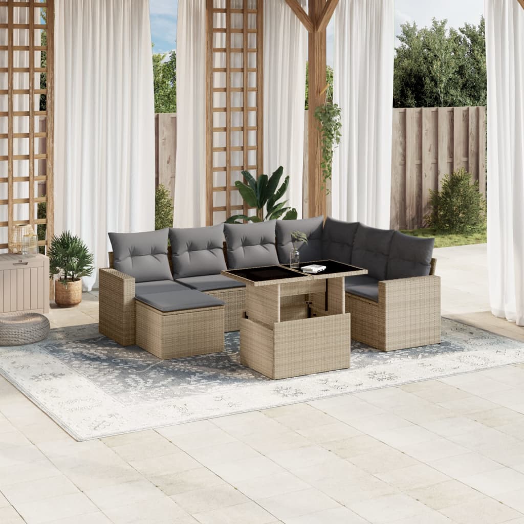 Vidaxl 8-Cz. Garden Furniture Set With Cushions, Beige, Poly Rattan
