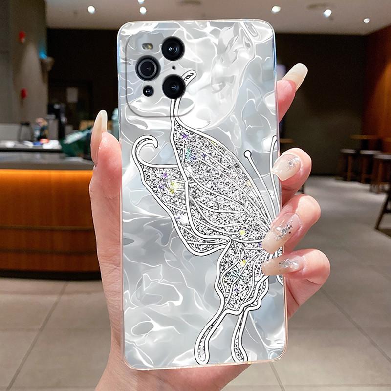 Phone Case For OPPO Find X3/Find X3 Pro Butterfly Bow Protective Casing Transparent Soft Silicone TPU Cover