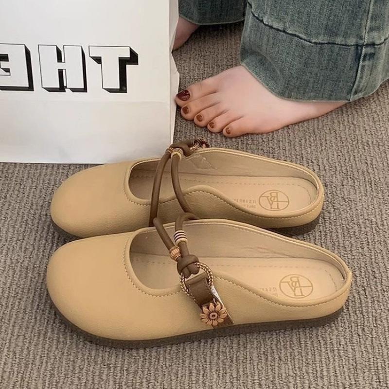 Baotou Half Slippers Women's Summer Wear 2025 New Super Fire Flat Bottom One Pedal Lazy Half Tray French Cool Slippers