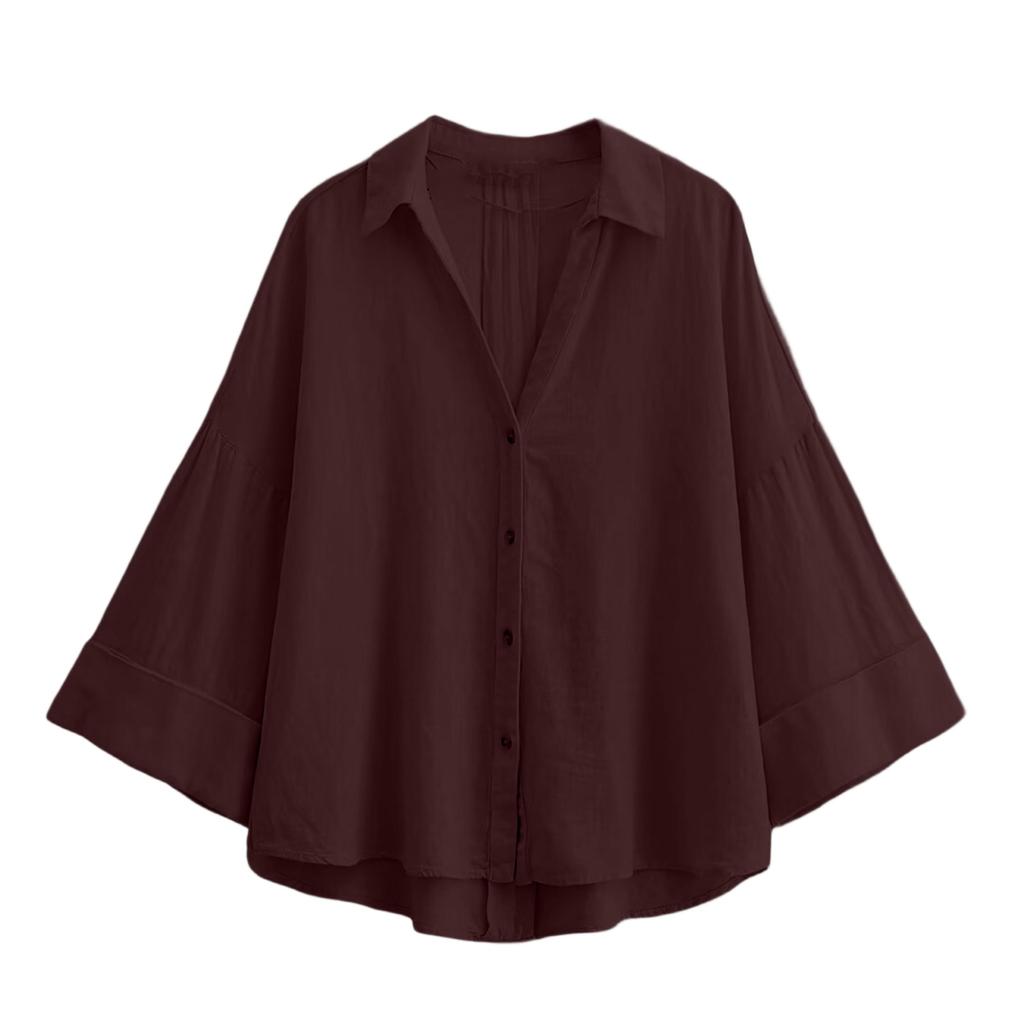 Damska Kolorowa Modna Lniana Koszula z Szerokimi Rękawami Komfortowa