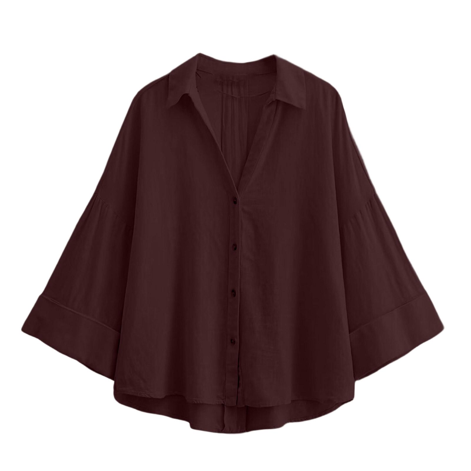 

Женская модная льняная рубашка яркого цвета с широкими рукавами, комфортная M кофейный