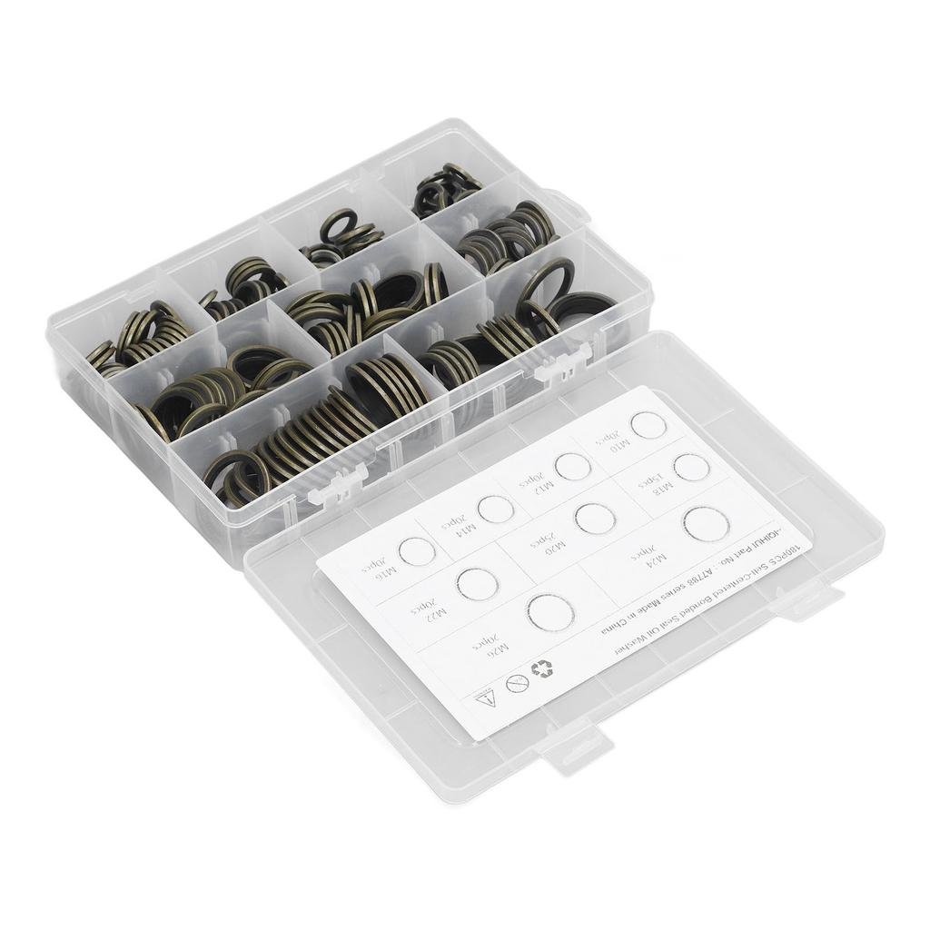 180Pcs Oil Seal Washer M10 12 14 16 18 20 22 24 26 Self Centered Bonded Seal Washer Oil Drain Plug Gasket