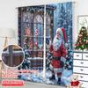2pcs 2D flat printing Christmas Curtain Santa Christmas Snow Scene Polyester Fabric Without Electricity Party & Holiday Decor