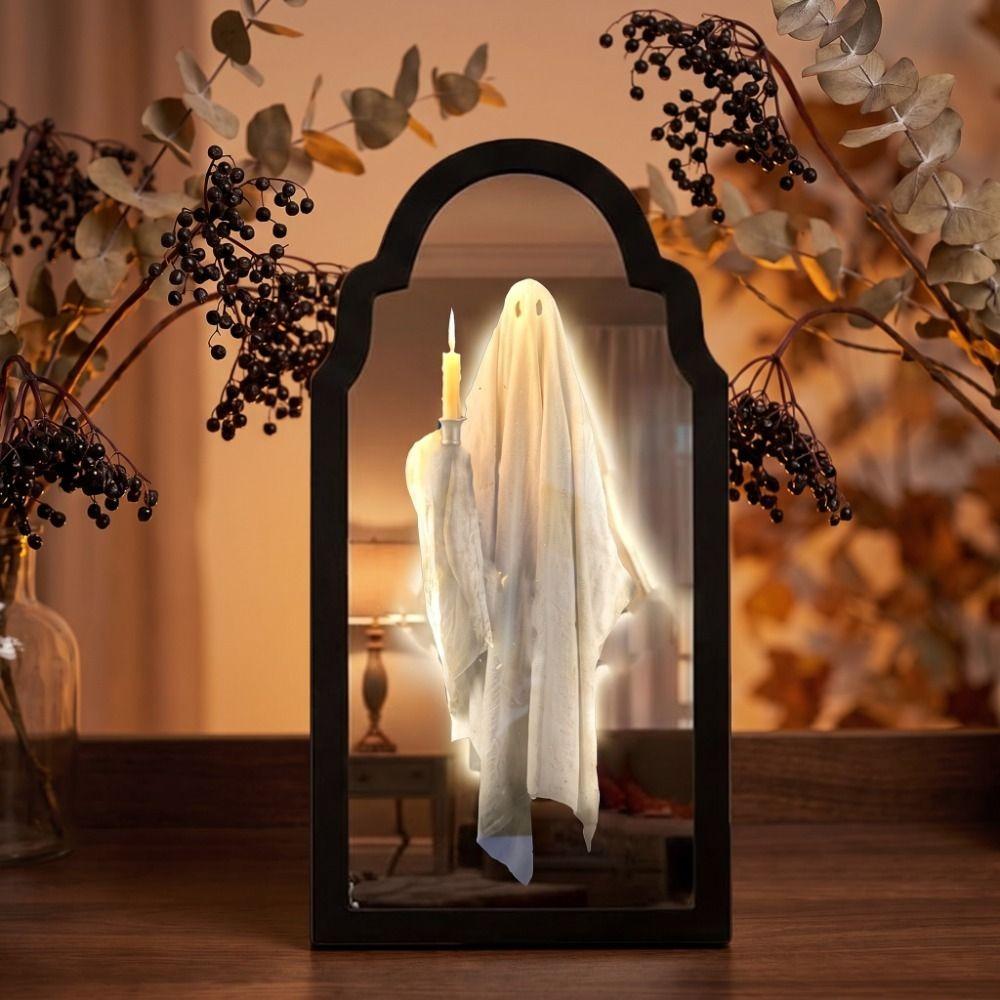 Glowing LED Mirror Decor Battery Operated Glowing Ghost Decor Halloween Wall Decor Haunted Mansion