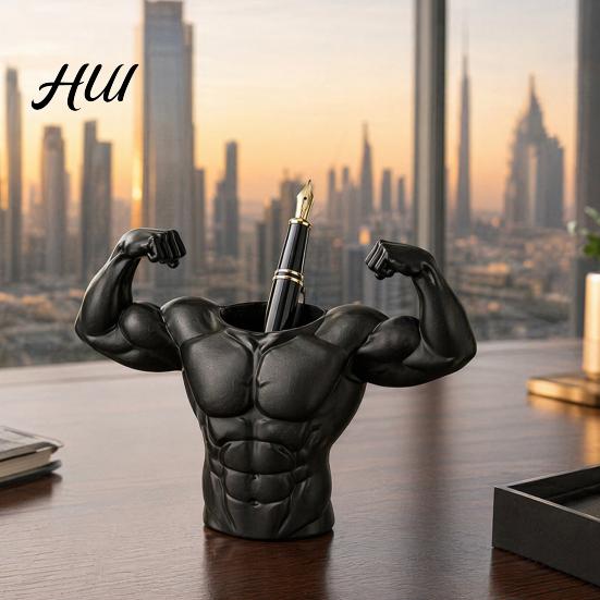 Fitness Desk Organizer 3D Printed Pen Holder, Muscular Man Figure, Creative Makeup Brush Holder for Pens And Brushes, Funny Enthusiast Gift