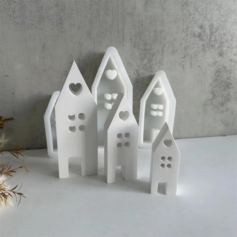 Heart House Concrete Silicone Molds Christmas Home Gypsum Mold Casting Light Heart Houses Candle Resin Mould Pottery Making