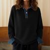 European & American Autumn/Winter Color Block Denim Patchwork Knit Pullover Sweater for Women