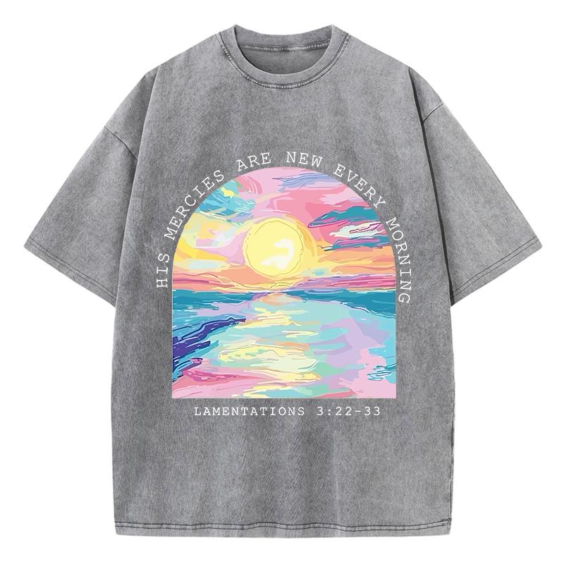 His Mercies Are New Every Morning Printed Washed TShirt Women Cotton Tops Street Distressed ONeck T Shirt Summer Woman Clothes