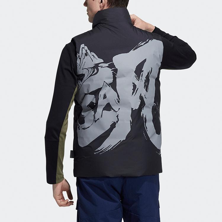 Adidas Zjy Gfx Dwn V Zip-Up Collar Solid Down Vest Men Tops Black H20779