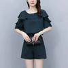 Fat Sister Niche Lace Short-sleeved Slim Suit Large Size Womens Summer Clothing Professional Two-piece Collection