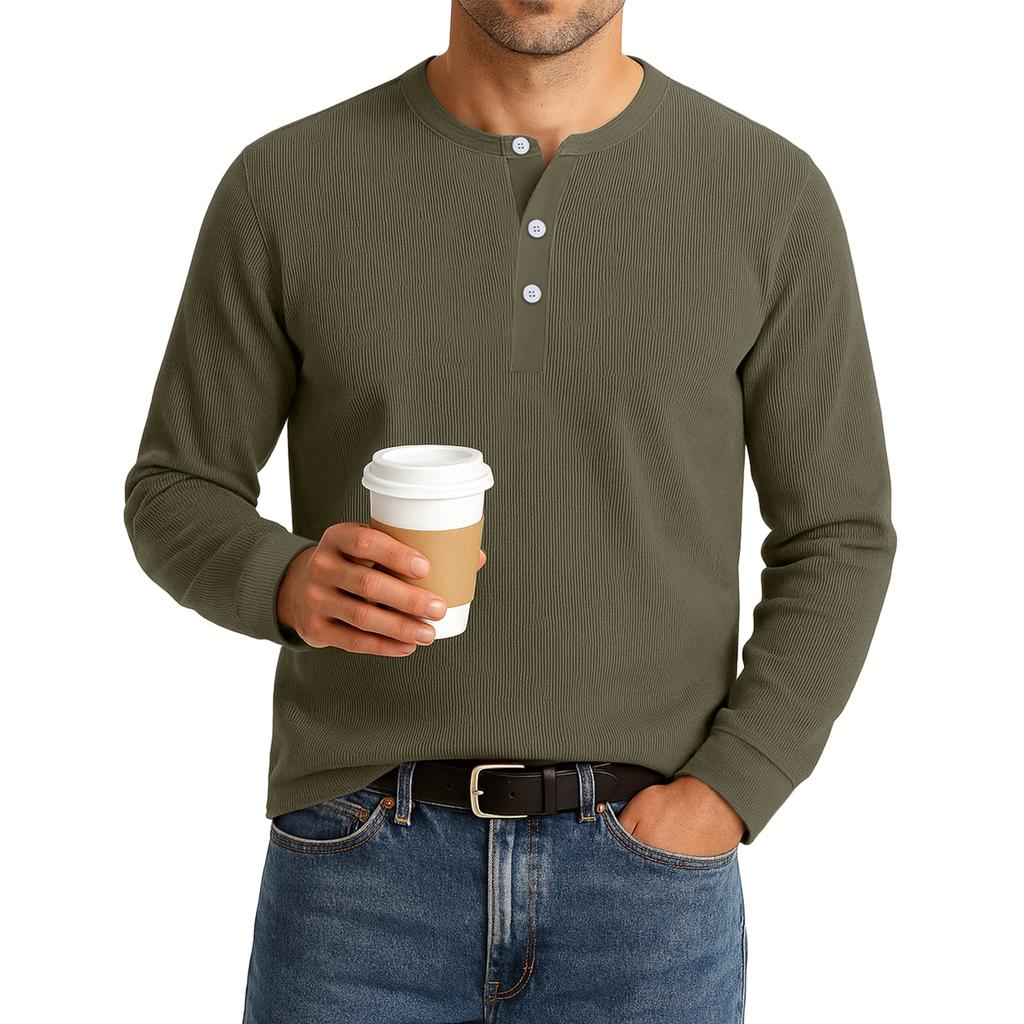 Men's Casual Style Solid Color Loose  Shirt Long-sleeved Top