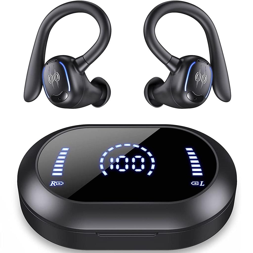 Sports Bluetooth 5.4 Earphones,True Wireless Headphones with Mic Touch Control,Noise Reduction Earhooks Waterproof TWS Earbuds