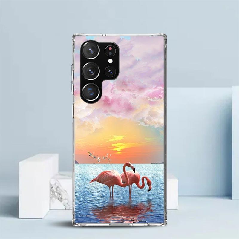 Pink Red Flamingo Phone Case For Samsung Galaxy S24 S25 Edge S26 Ultra S22 S23 Plus S21 + S20 FE Soft TPU Back Cover Galaxy S25
