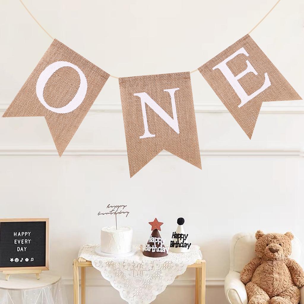 Babyshower-artiklar Jute ONE Girlang Första Födelsedag Festfavoriter Barnstols Fiskstjärt Flagga
