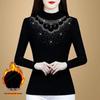 2024 Autumn/Winter Fleece-Lined Slimming Plus Size Long Sleeve Semi-High Neck Blouse