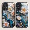 White Camellia Flower Marble Texture Tempered Glass Phone Case for Samsung Galaxy S26 S25 Ultra S24 S23 Plus S22+ S21 FE Covers