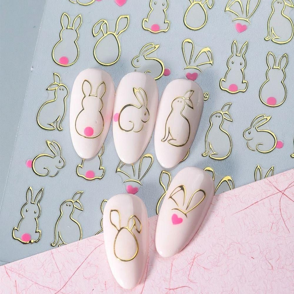 Cute Cartoon Design Easter Rabbit 3D Nail Stickers Waterproof Nail Decals  Nail Decoration