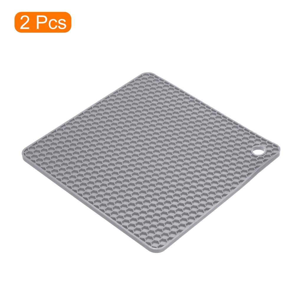 2pcs Uxcell Dish Drying Mat Set 18 X 18 Cm Silicone Reusable Drain Pad Heat Resistant Suitable for Kitchen Counter Fridge Drawer