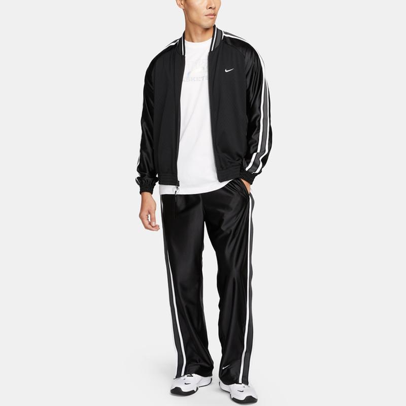 Nike Premium Logo Print Striped Color-Block Basketball Jacket Men Jackets Black DX0348-010