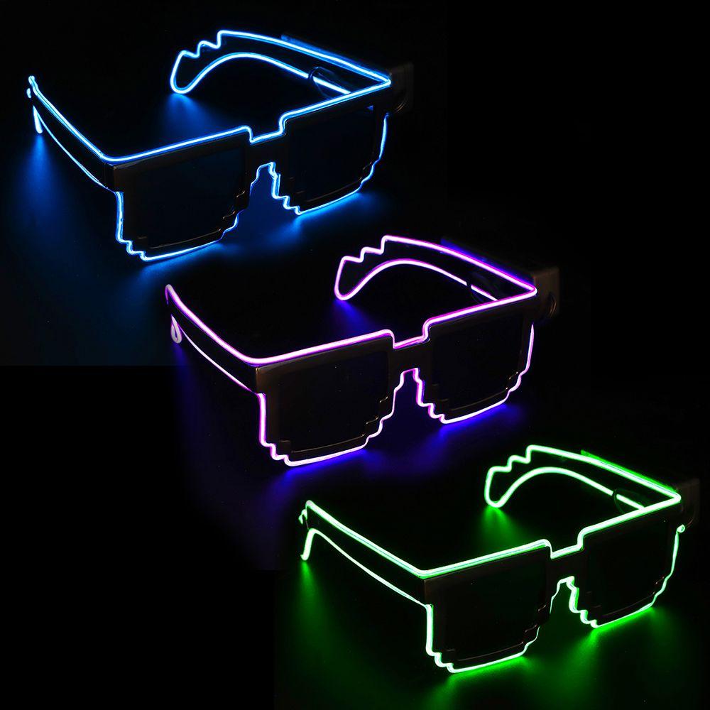 Novel Mosaic LED Light-up Glasses Wireless Glow in the Dark for Rave Party Funny Neon Rave Christmas Party Shades for Adult Kids
