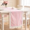 Striped Table Runner Runner, Lace Trim Cotton Linen Long Rustic Farmhouse for Home Dining Decor Decorative