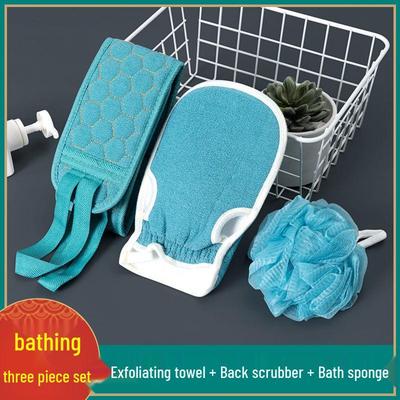 Ensemble Épais de Serviette de Bain et de Gommage de la Boue en Trois Pièces avec Brosse Longue pour le Dos et Boule de Bain Décontaminante