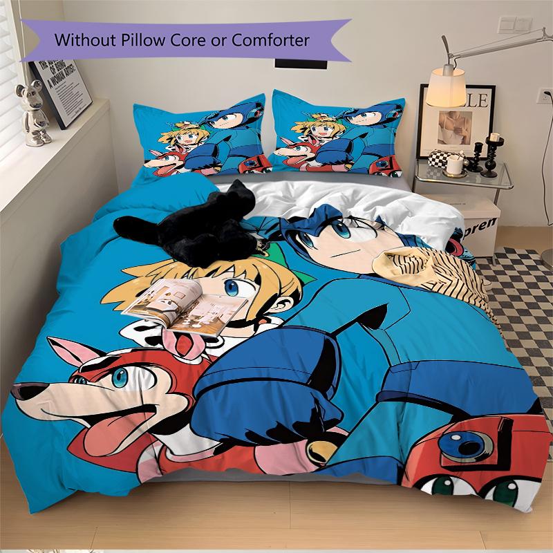 3Pcs Mega Man Adventure Team Bedding Set Quilt Cover Pillowcase Home Christmas Xmas Halloween Gift 1 Duvet Cover 2 Pillowcase M929403