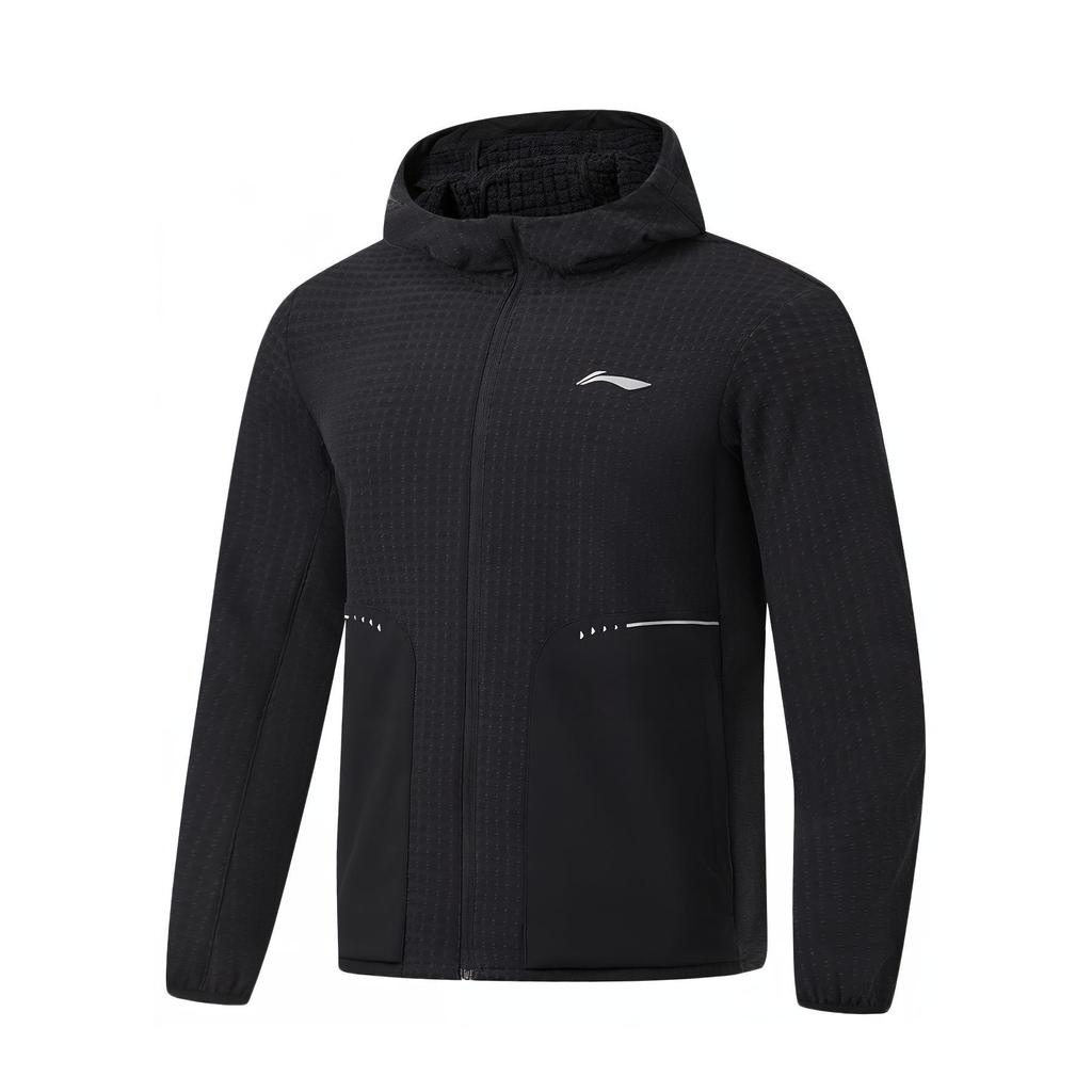Li Ning Running Series Logo Print Reflective Fleece Thick Sports Jacket Men Jackets Black AFDT623-1