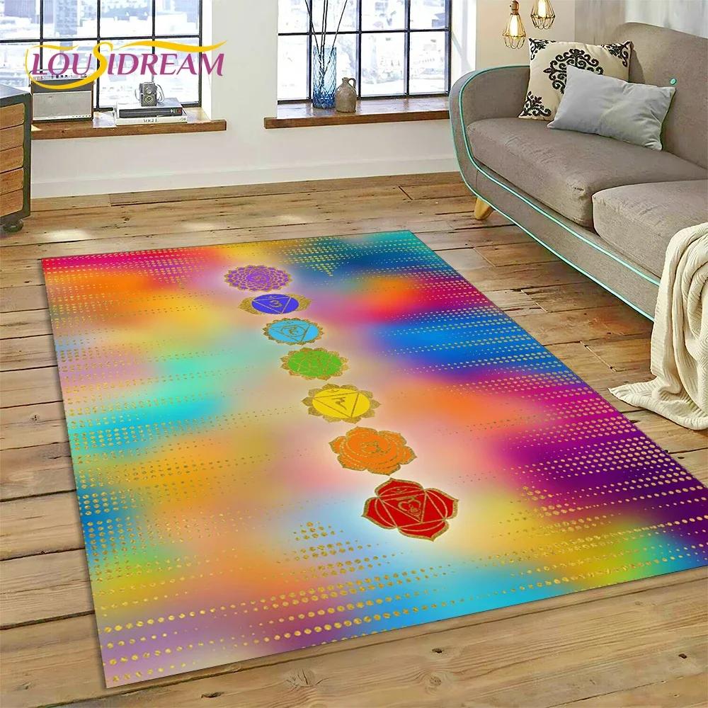 3D Yoga Meditatie Regenboog 7 Chakra Tapijt Tapijt voor Slaapkamer Woonkamer Thuis Bank Decoratie, Kinderspel Grote Decoratieve Vloermat