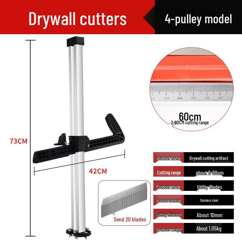 Multi-Functional Gypsum Board Cutter with Folding Handle and Dust-Free Stainless Steel Blade