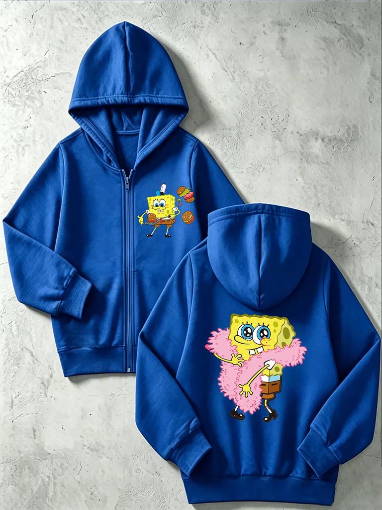 Jellyfish Fields SpongeBob Zippered Hoodie Kids Summer Cute Cartoon Crewneck Boys Girls 3-14
