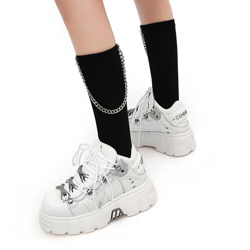 New Brand Punk Style Women Shoes Lace-up Heel Height 6CM Platform Shoes Woman Rock Boots Metal Decor Woman Sneakers