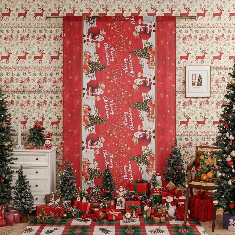 Crăciun Cortine Americane Cortine de Ușă Cortine Finisate cu Moș Crăciun Decorare Fără Găurire Cortine Finisate Ferestre Mari