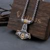 Stainless Steel Viking Thor's Hammer Necklace Norse Compass Wolf Head Rune Pendant Necklace Mens Biker Vintage Jewelry Gift