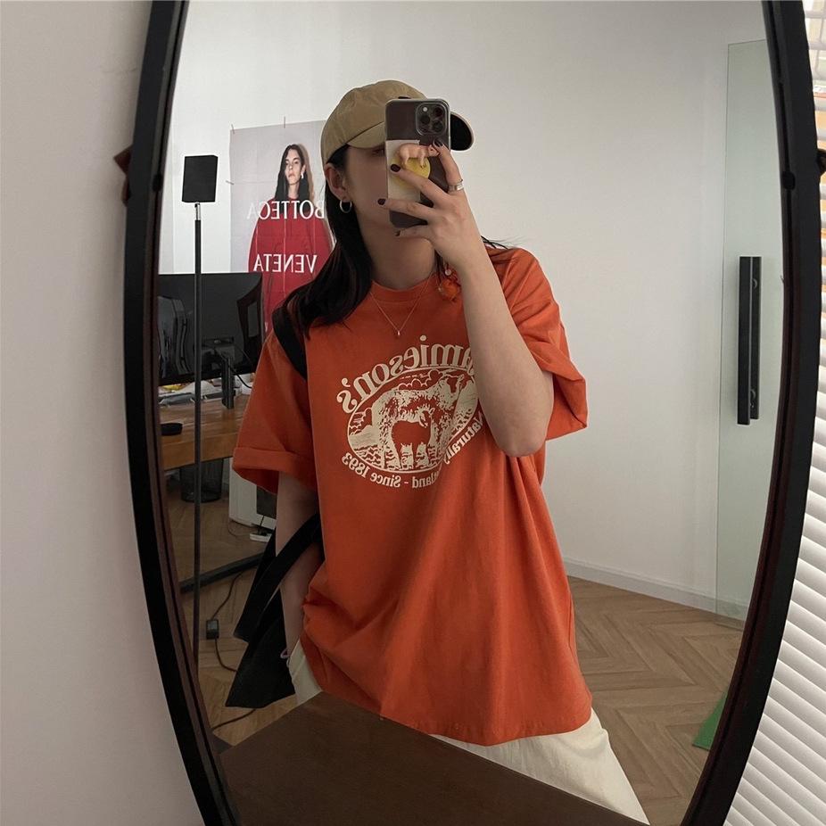 Tricou coreean de vară cu mânecă scurtă și croială largă pentru femei - Design la modă 2022