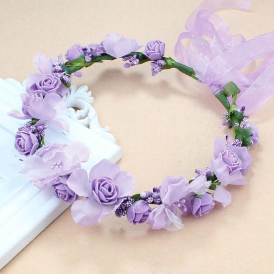 Women Flower Hairband Lace Up Adjustable Anti-slip Princess Style Fairy Girls Flower Children Wreath Photo Prop Bridal Wedding Headband Flower Crown