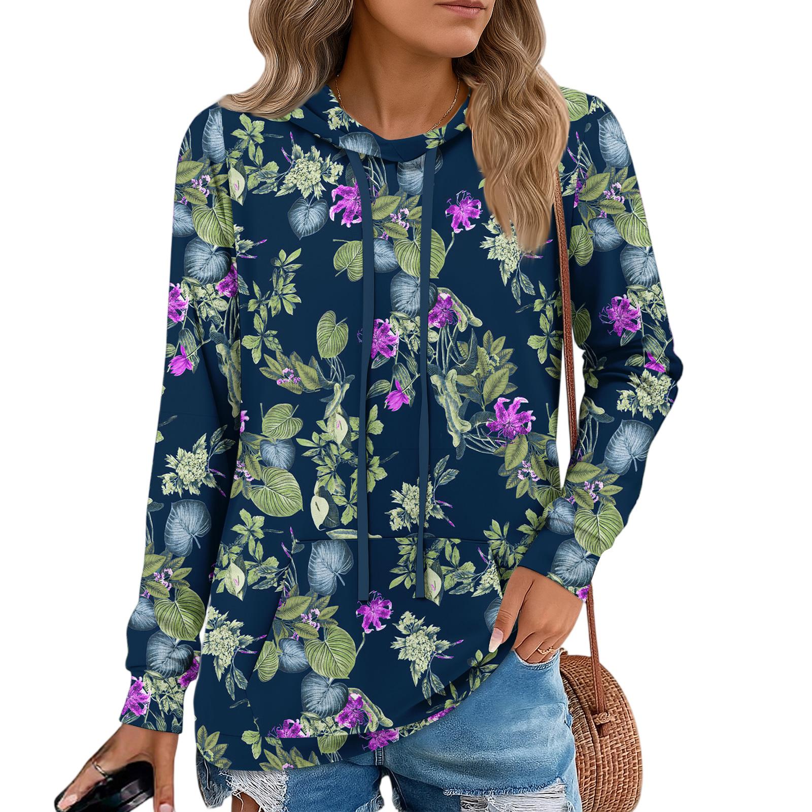 

Womens Pullover Hoodies Teen Girls Fashion Hooded Sweatshirt Womans Fall Tunic Top L синій