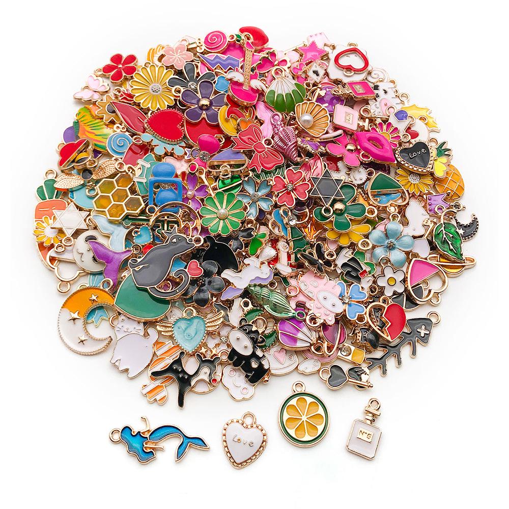 Mixed Color Cartoon Enamel Alloy Pendants for DIY Bracelets & Keychains
