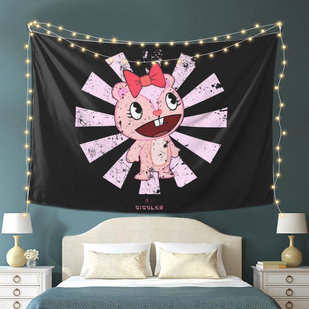 Giggles Japanese Happy Tree Friends Tapestry Wall Hanging Aesthetic Home Decor Tapestries for Living Room Bedroom