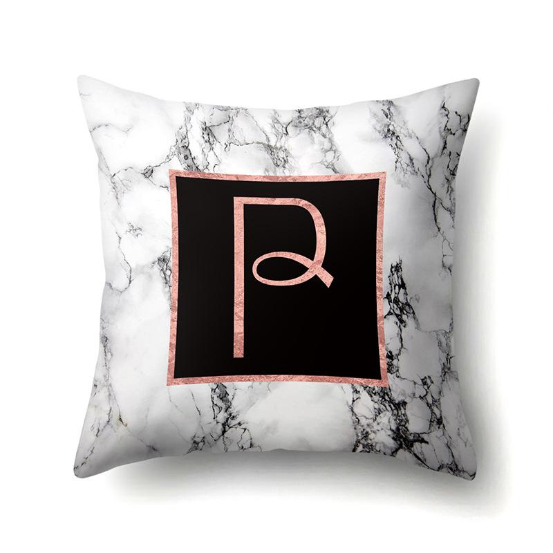 Polyester Pillowcase 26 English Letters Rose Gold Home Marble Decorative Printed Pillowcase